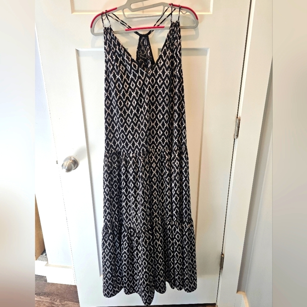 Banana Republic Black White Ikat Maxi Dress XS Summer Sleeveless Racerback